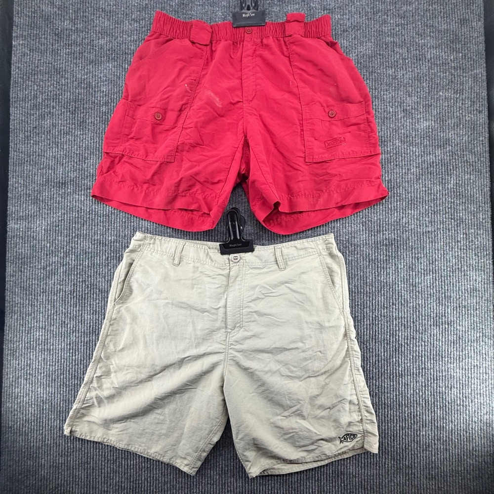 AFTCO Fishing Shorts Mens Size 38 Red Khaki Good Bundle Utility Performance